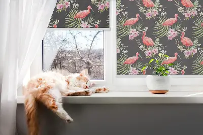 Platnena rolo zavjesa Flamingosi na biljkama