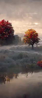 Rolo zavjesa za balkonska vrata Drveće u magli