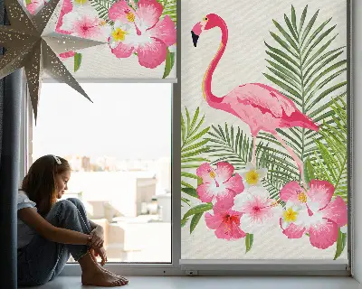 Platnena zatamnjujuća rolo zavjesa Flamingosi po lišću