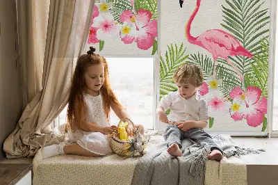 Platnena zatamnjujuća rolo zavjesa Flamingosi po lišću