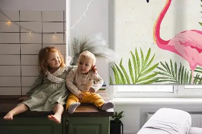 Platnena zatamnjujuća rolo zavjesa Flamingosi po lišću