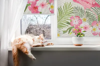 Platnena zatamnjujuća rolo zavjesa Flamingosi po lišću
