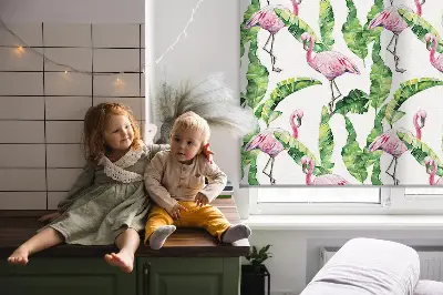Zatamnjujuća rolo zavjesa za balkonska vrata Flamingosi po lišću