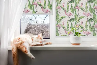 Zatamnjujuća rolo zavjesa za balkonska vrata Flamingosi po lišću