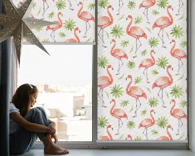 Platnena zatamnjujuća rolo zavjesa Flamingo i lišće