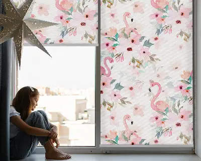 Unutarnja prozorska zatamnjujuća rolo zavjesa Flamingosi među cvijećem