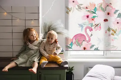 Unutarnja prozorska zatamnjujuća rolo zavjesa Flamingosi među cvijećem