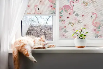 Unutarnja prozorska zatamnjujuća rolo zavjesa Flamingosi među cvijećem