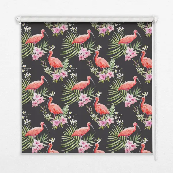 Platnena zatamnjujuća rolo zavjesa Flamingosi na biljkama