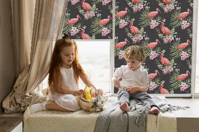 Platnena zatamnjujuća rolo zavjesa Flamingosi na biljkama