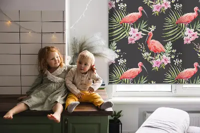 Platnena zatamnjujuća rolo zavjesa Flamingosi na biljkama