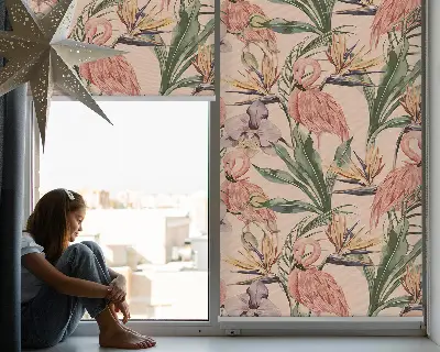 Unutarnja zatamnjujuća rolo zavjesa za prozor Flamingosi i cvijeće