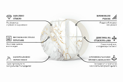 Okrugla staklena ploča Grafička kompozicija od mramora