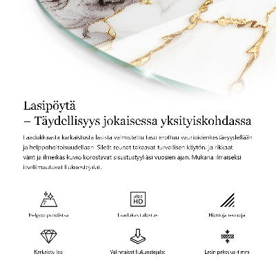 Okrugla staklena ploča Grafička kompozicija od mramora