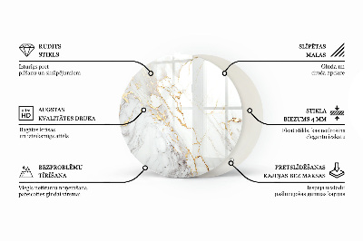 Okrugla staklena ploča Grafička kompozicija od mramora