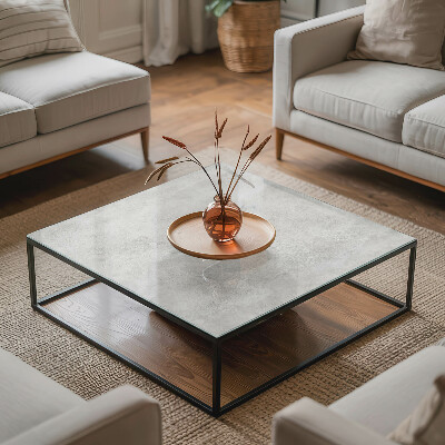 Pravokutna staklena ploča stola Ogrebotine na betonskoj površini