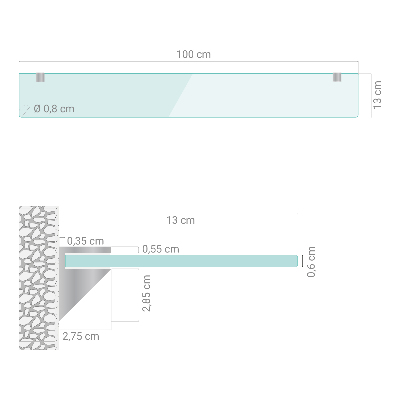 Staklena zidna polica Poluprozirna