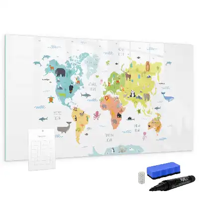 Magnetna ploča za pisanje karta svijeta sa životinjama