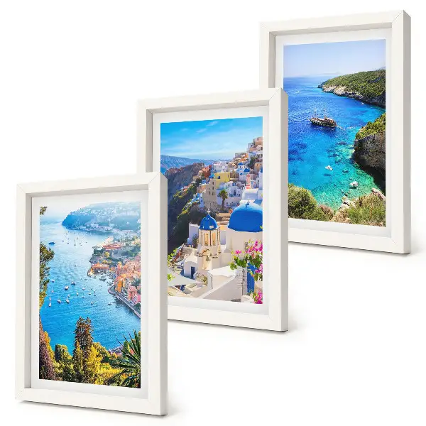 Pogled na grčko more i grad Oia na Santoriniju set od 3 slike u okviru