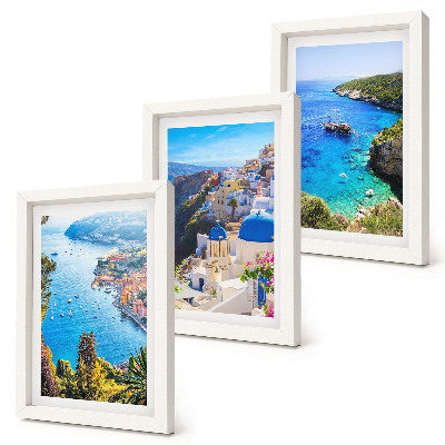 Set 3 slike u okviru Pogled na grčko more i grad Oia na Santoriniju