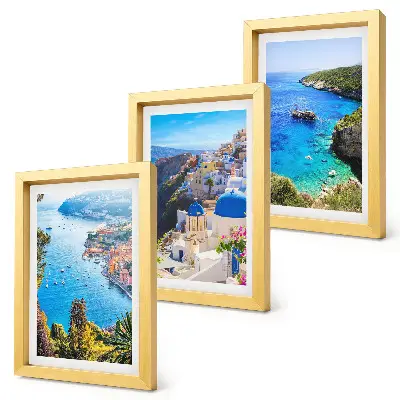 Pogled na grčko more i grad Oia na Santoriniju set od 3 slike u okviru