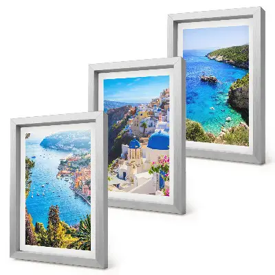 Pogled na grčko more i grad Oia na Santoriniju set od 3 slike u okviru