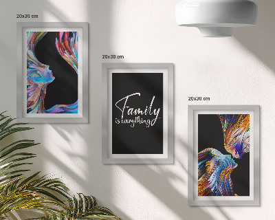 Set 3 slike u okviru Portreti ljudi u šarenim uzorcima i natpis o obitelji