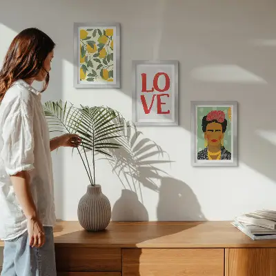 Set od 3 slike u okviru motiv limuna s natpisom ljubav i portret Fride Kahlo