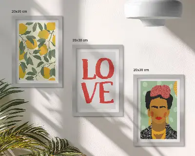 Set od 3 slike u okviru motiv limuna s natpisom ljubav i portret Fride Kahlo
