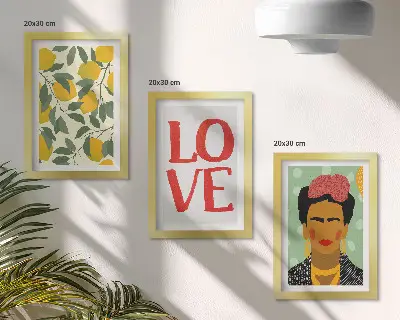 Set od 3 slike u okviru motiv limuna s natpisom ljubav i portret Fride Kahlo