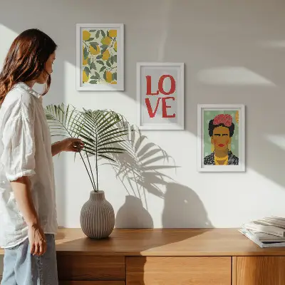 Set od 3 slike u okviru motiv limuna s natpisom ljubav i portret Fride Kahlo