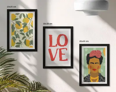 Set od 3 slike u okviru motiv limuna s natpisom ljubav i portret Fride Kahlo