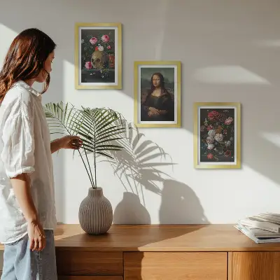 Komplet slika u okviru portret lubanje i Mona Lise s motivom starog cvijeća