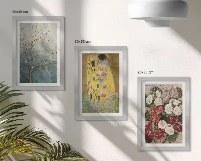 Komplet slika u okviru cvijeće i drveće u stilu slike Poljubac Gustava Klimta