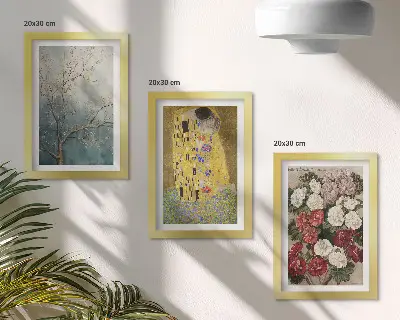Komplet slika u okviru cvijeće i drveće u stilu slike Poljubac Gustava Klimta