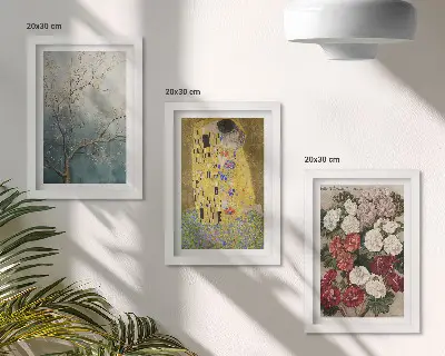 Komplet slika u okviru cvijeće i drveće u stilu slike Poljubac Gustava Klimta