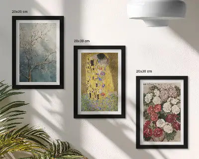 Komplet slika u okviru cvijeće i drveće u stilu slike Poljubac Gustava Klimta