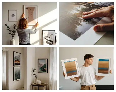 Set 3 slike u okviru apstrakcija akvarela s motivom drevne skulpture