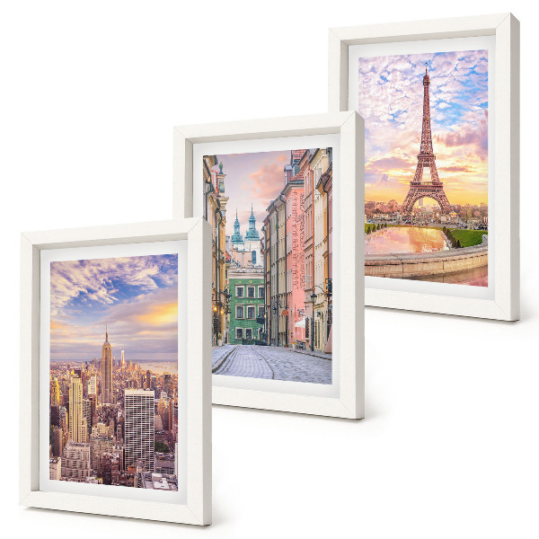 Zidna galerija slika Pogled na gradove New York, Pariz i Varšavu u sumrak