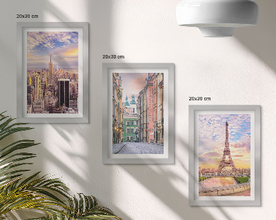Zidna galerija slika Pogled na gradove New York, Pariz i Varšavu u sumrak