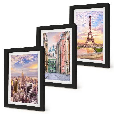 Zidna galerija slika Pogled na gradove New York, Pariz i Varšavu u sumrak