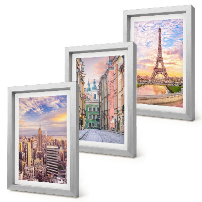 Zidna galerija slika Pogled na gradove New York, Pariz i Varšavu u sumrak