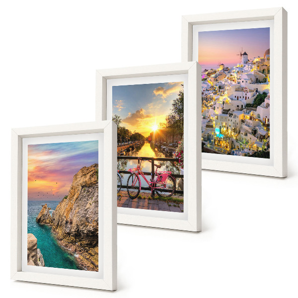 Set 3 slike u okviru Pogled na more sa zalaskom sunca i gradom