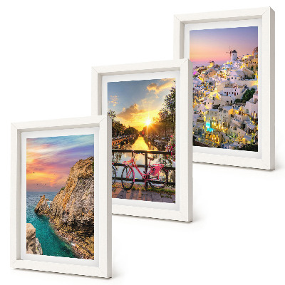 Set 3 slike u okviru Pogled na more sa zalaskom sunca i gradom
