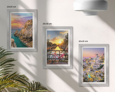 Set 3 slike u okviru Pogled na more sa zalaskom sunca i gradom