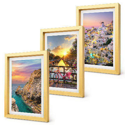 Set 3 slike u okviru Pogled na more sa zalaskom sunca i gradom