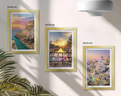 Set 3 slike u okviru Pogled na more sa zalaskom sunca i gradom