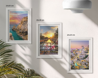 Set 3 slike u okviru Pogled na more sa zalaskom sunca i gradom
