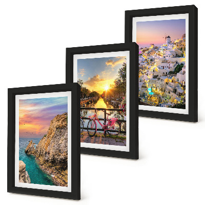 Set 3 slike u okviru Pogled na more sa zalaskom sunca i gradom