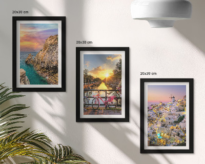 Set 3 slike u okviru Pogled na more sa zalaskom sunca i gradom